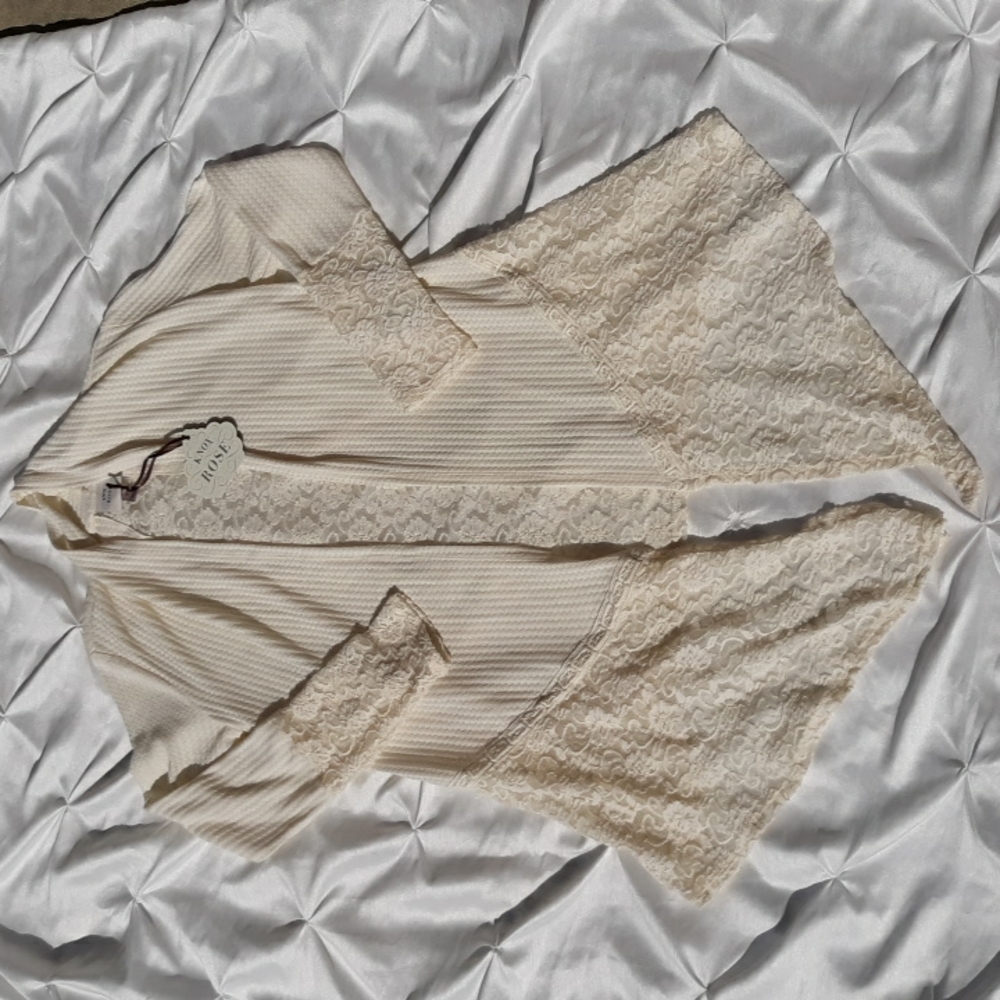 NWT Knox Rose XS Waffle Knit Lace Floral Open Front Cardigan Sweater